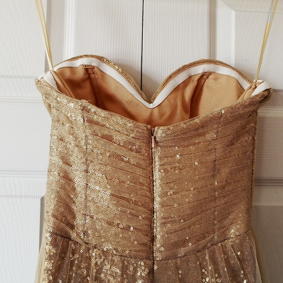 Formal long strapless gold glitter dress - Picture 3 of 6